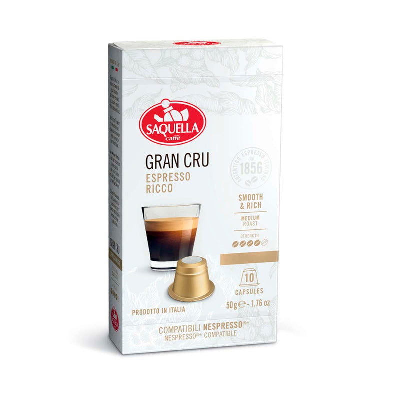 Gran Cru Nespresso Coffee Capsules by Saquella Caffe, 1.8 oz (50 g)