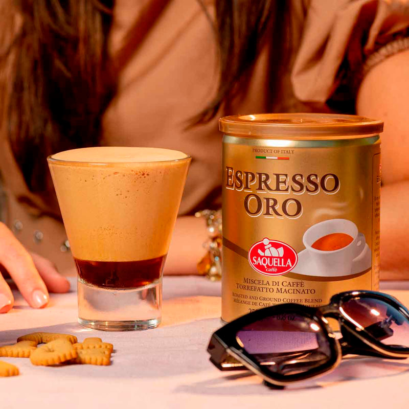Espresso Oro Roasted Ground Coffee by Saquella, 8.8 oz (250 g)