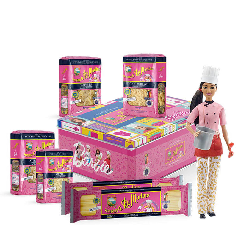 Di Martino Barbie Chef Set with Assorted Gragnano Pasta, IGP and Doll in Luxury Tin, 6 lb (2.7 kg)