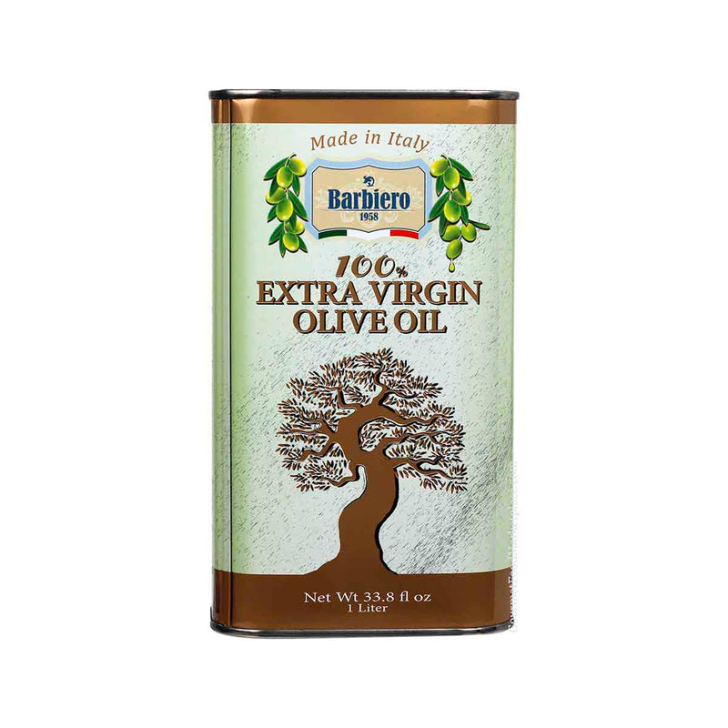 Extra Virgin Olive Oil in Tin Box by Barbiero, 33.8 fl oz (1 l)