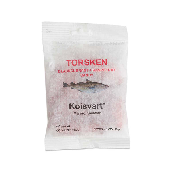 Kolsvart Swedish Blackcurrant & Raspberry Candy Fish, Vegan, 4.2 oz (120 g)