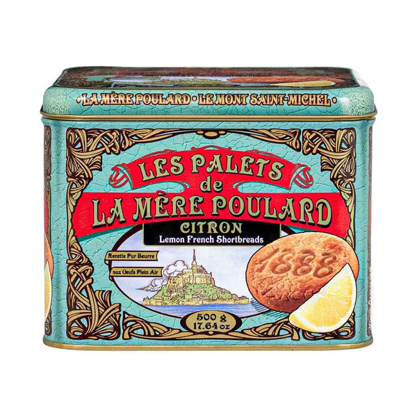 La Mere Poulard French Lemon Cookies Palets in Luxury Tin, 1.1 lb (500 g)