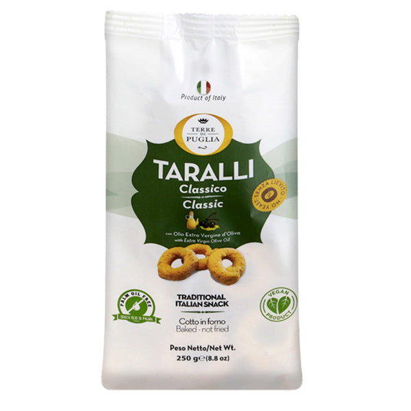 Classic Italian Taralli with Extra Virgin Olive Oil by Terre di Puglia, 8.8 oz (250 g)