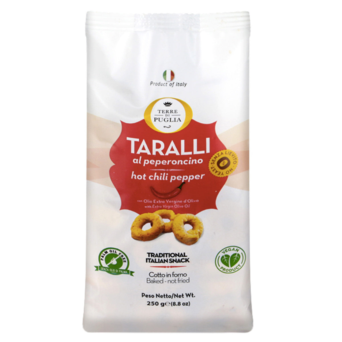 Italian Taralli with Hot Chili Pepper, Vegan & No Palm Oil, 8.8 oz (25