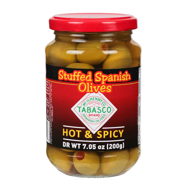 Stuffed Spanish Manzanilla Green Olives, Hot and Spicy by Tabasco, 7.1 oz (200 g)
