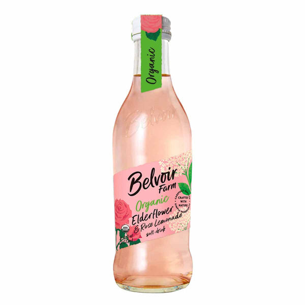 Organic Elderflower and Rose Sparkling Lemonade by Belvoir Farm, 8.4 fl oz (250 ml)