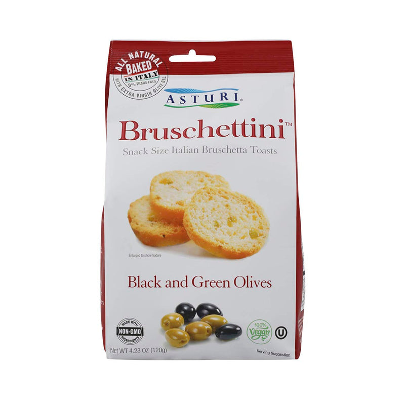 Asturi Black and Green Olive Bruschettini Toasts, 4.2 oz (120 g)