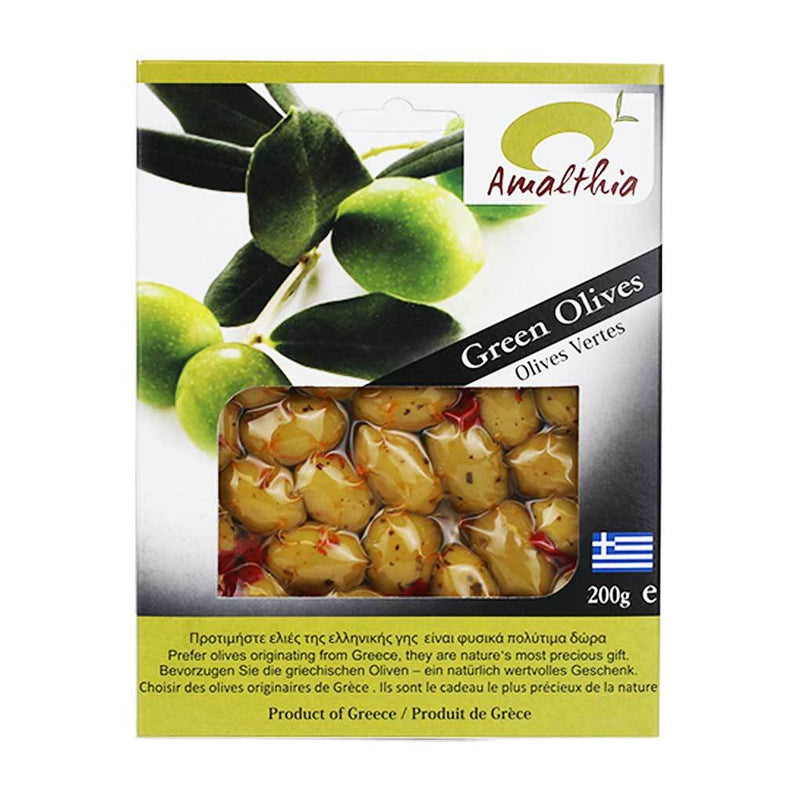 Greek Green Jumbo Olives, Vacuum Packed by Amalthia, 7 oz (200 g)