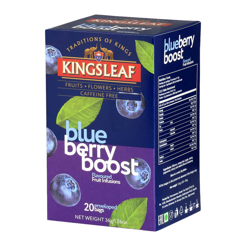 Blueberry Boost Ceylon Tea, Caffeine Free, 20 Bags by Kingsleaf, 1.3 oz (36 g) Pack of 6