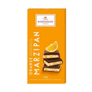 A packaged bar of Niederegger Marzipan with Orange, showing stacked pieces, an orange slice and the brand logo.