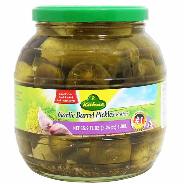 Kuhne Garlic Kosher Barrel Pickles, 35.9 fl oz (1.06 L)