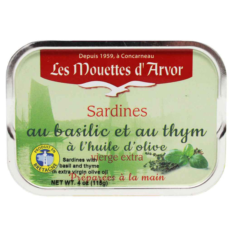 Mouettes d'Arvor French Sardines with Basil and Thyme, 4 oz (115 g)