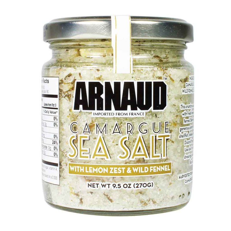 Arnaud Fleur de Sel Camargue Sea Salt with Lemon Zest and Wild Fennel, 9.5 oz (270 g)
