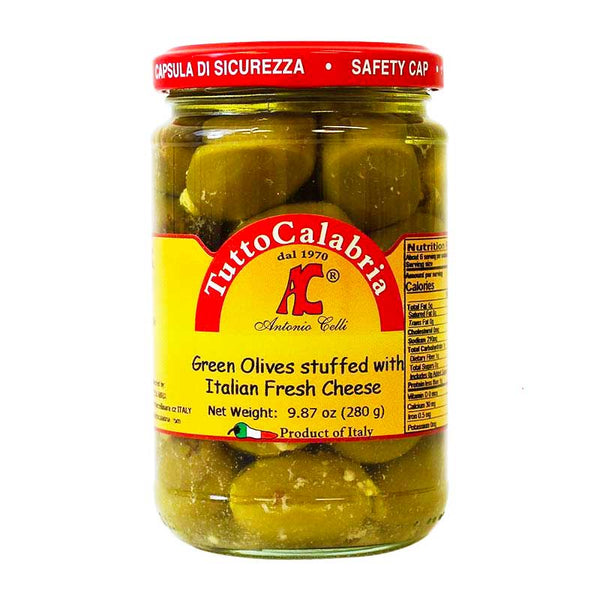 Tutto Calabria Green Olives Stuffed with Cheese, 9.87 oz (280 g)