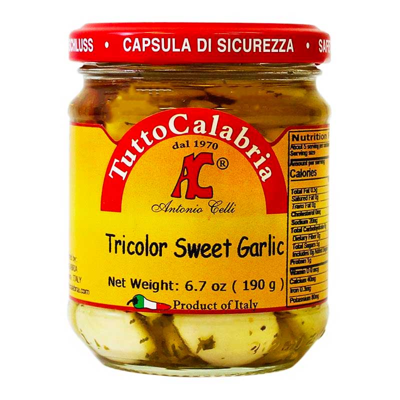 Tutto Calabria Tricolor Sweet Garlic in Oil, 6.7 oz (190 g)