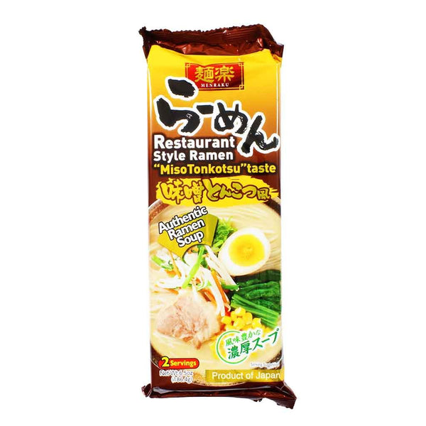 Japanese Ramen Miso Tonkotsu Flavor Noodles by Menraku, 6.5 oz (186 g)
