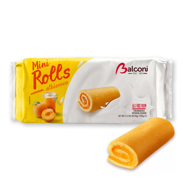 Italian Mini Cake Rolls with Apricot Jam by Balconi, 6.3 oz (180 g)