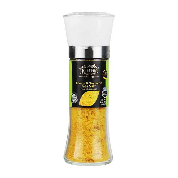 Lemon & Turmeric Sea Salt Grinder by Hellenic Treasures, 6.7 oz (190 g)