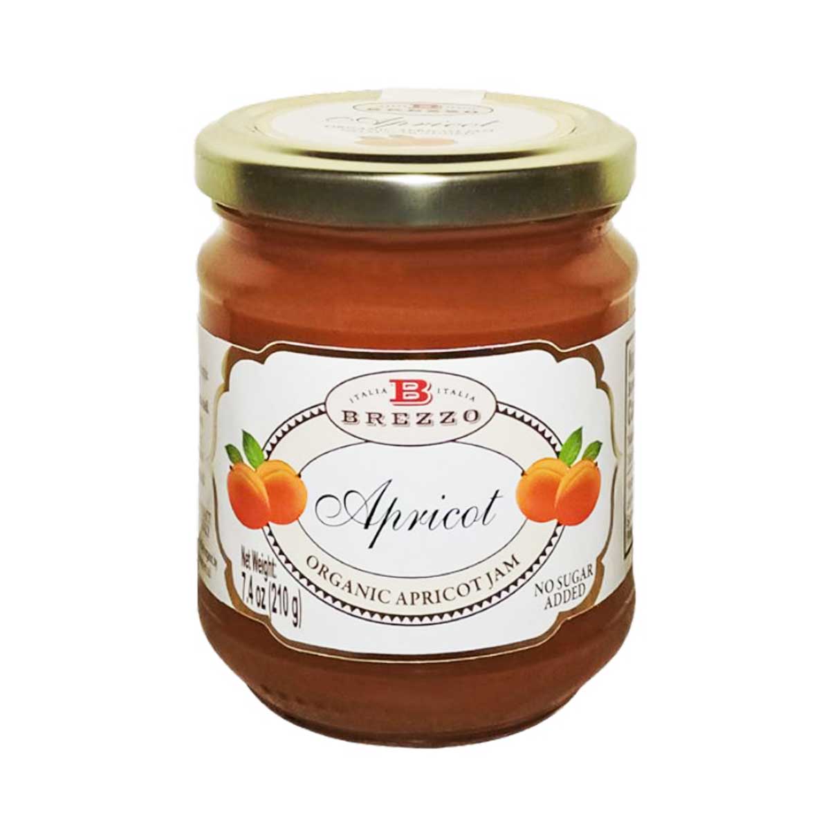Organic Italian Apricot Jam, No Sugar Added by Brezzo, 7.4 oz (210 g)