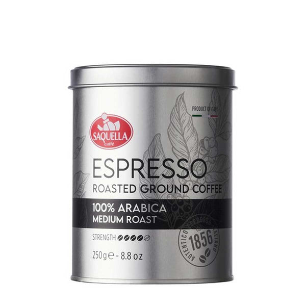 Espresso Roasted Ground Coffee, 100% Arabica by Saquella Caffe, 8.8 oz (250 g)