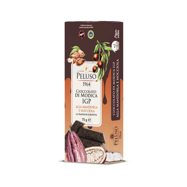 Italian Modica PGI Chocolate Bar with Almond & Hazelnut by Peluso, 2.64 oz (75 g)