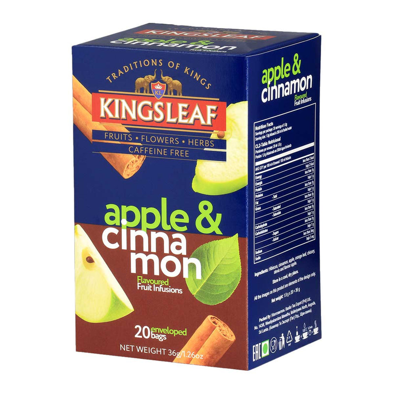 Apple & Cinnamon Ceylon Tea, Caffeine Free, 20 Bags by Kingsleaf, 1.3 oz (36 g) Pack of 6