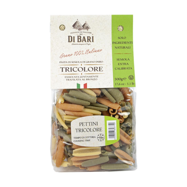 Three Colored Pettini Pasta, Bronze Cut by Di Bari, 17.6 oz (500 g)