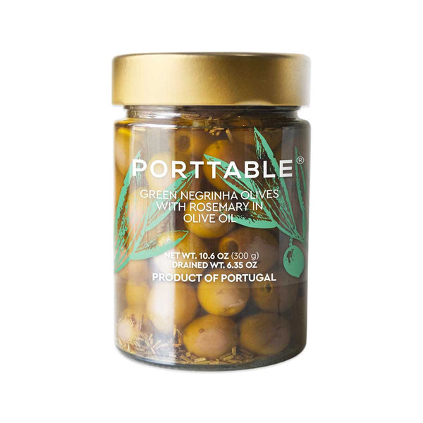 Green Negrinha Olives with Rosemary in Extra Virgin Olive Oil by Porttable, 10.6 oz (300 g)