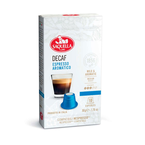 Decaffeinated Nespresso Coffee Capsules by Saquella Caffe, 1.8 oz (50 g)