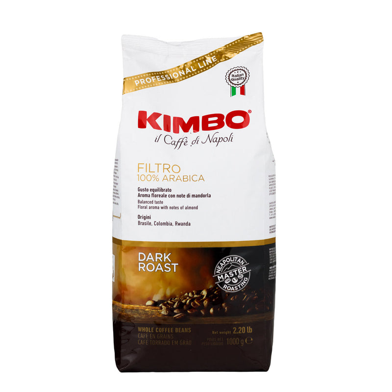 Kimbo 100% Arabica Dark Roast Coffee Beans, Filtro, 2.2 lb (1 kg)