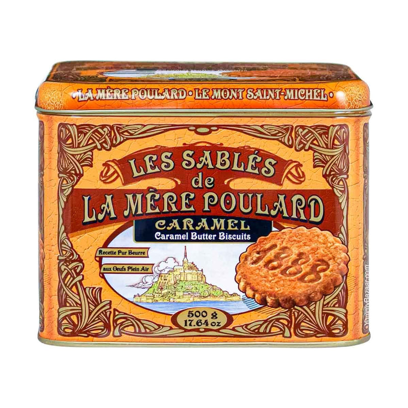 La Mere Poulard French Caramel Sable Cookies in Luxury Tin, 1.1 lb (500 g)