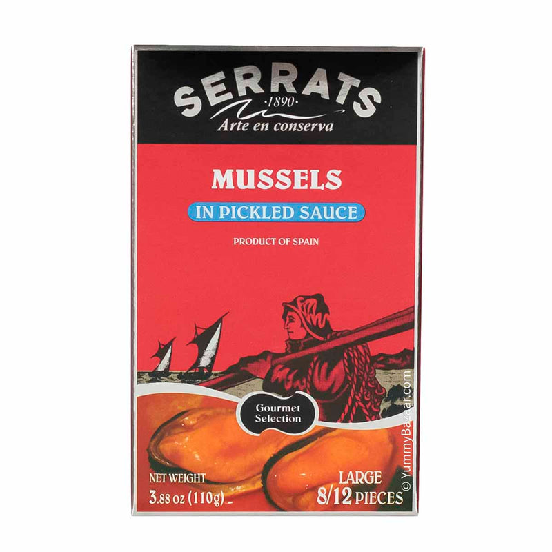 Spanish Mussels in Pickled Sauce by Serrats, Non-GMO, 3.9 oz (110 g)