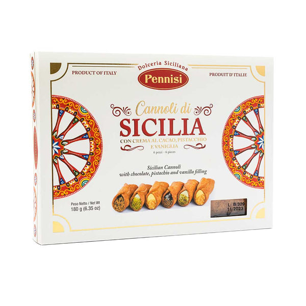 Italian Cannoli with Chocolate, Pistachio and Vanilla Filling by Pennisi, 6.35 oz (180 g)