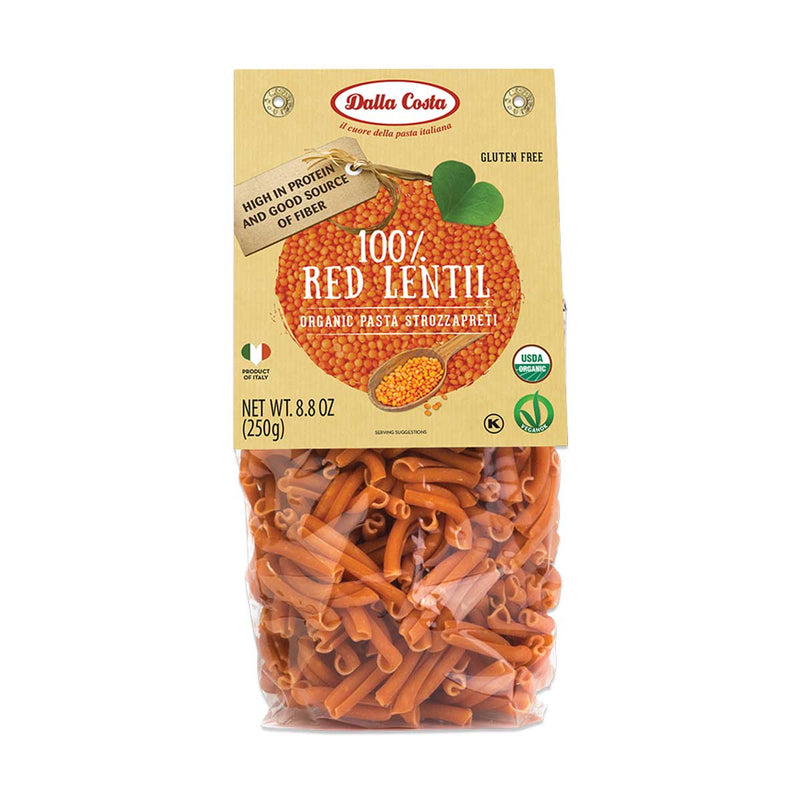 Organic Red Lentils Strozzapreti, Gluten Free by Dalla Costa, 8.8 oz (250 g)